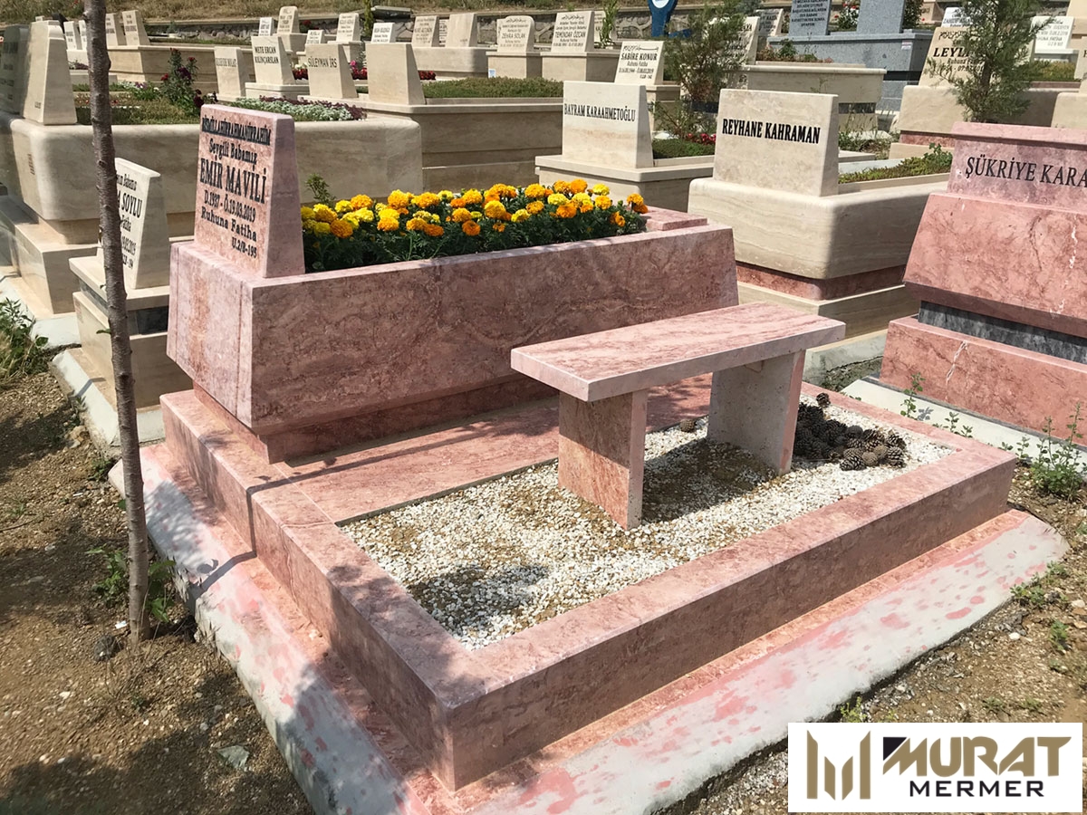 Özel Çiçeklik Bölmeli Kalın Traverten Mezar